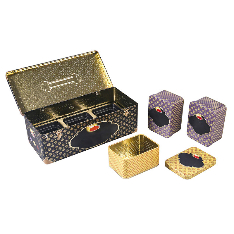 Rectangular tin box kit ER1374B-01 for tea -inside of 4 boxes